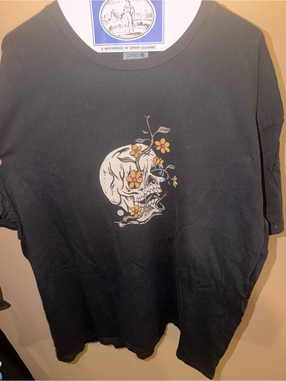 Stance Black Short Sleeve Tee with Floral Skull Graphic
